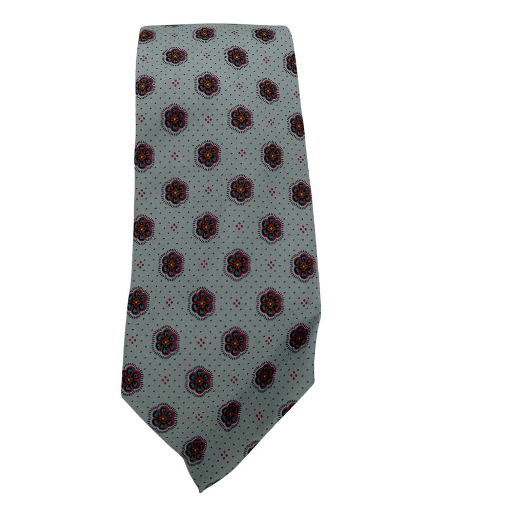 Vtg Yves Saint Laurent Paris Silk Tie Grey Floral Medallion Micro Dot Italy - Picture 1 of 5